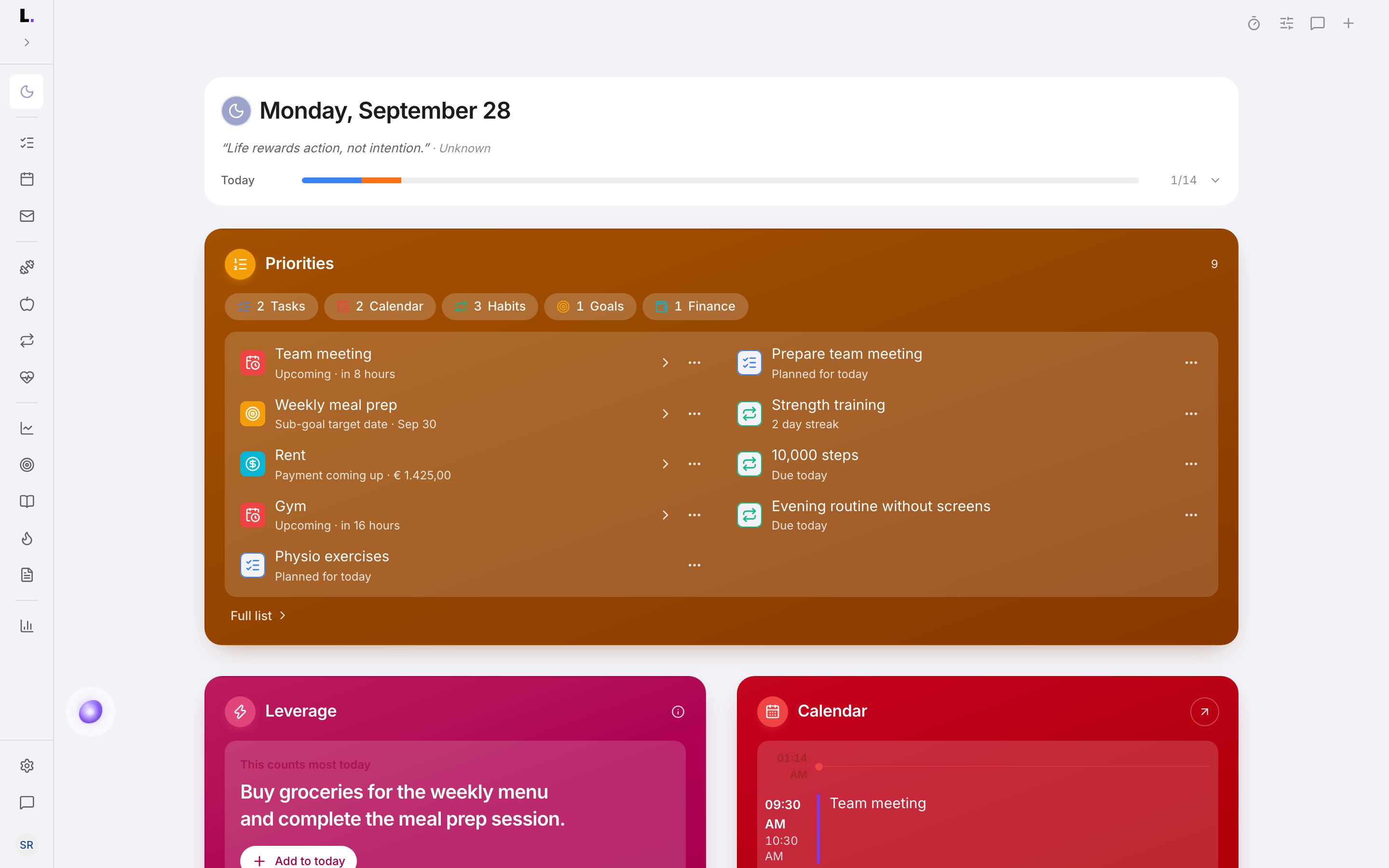 One app for your day, your body, your finances and how you're doing